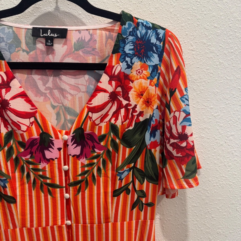 Lulu's Roam the Riviera Orange Multi Striped Button-Up Maxi Dress Size Small EUC - Picture 10 of 15